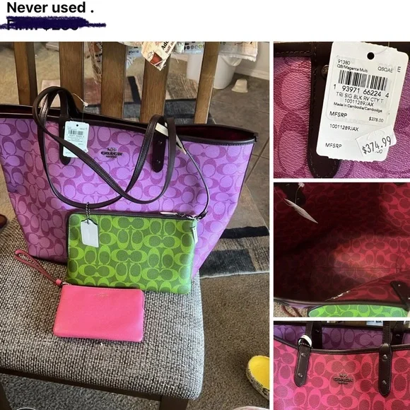 Coach Pink and Green Tote Bag Set - Picture 1 of 1